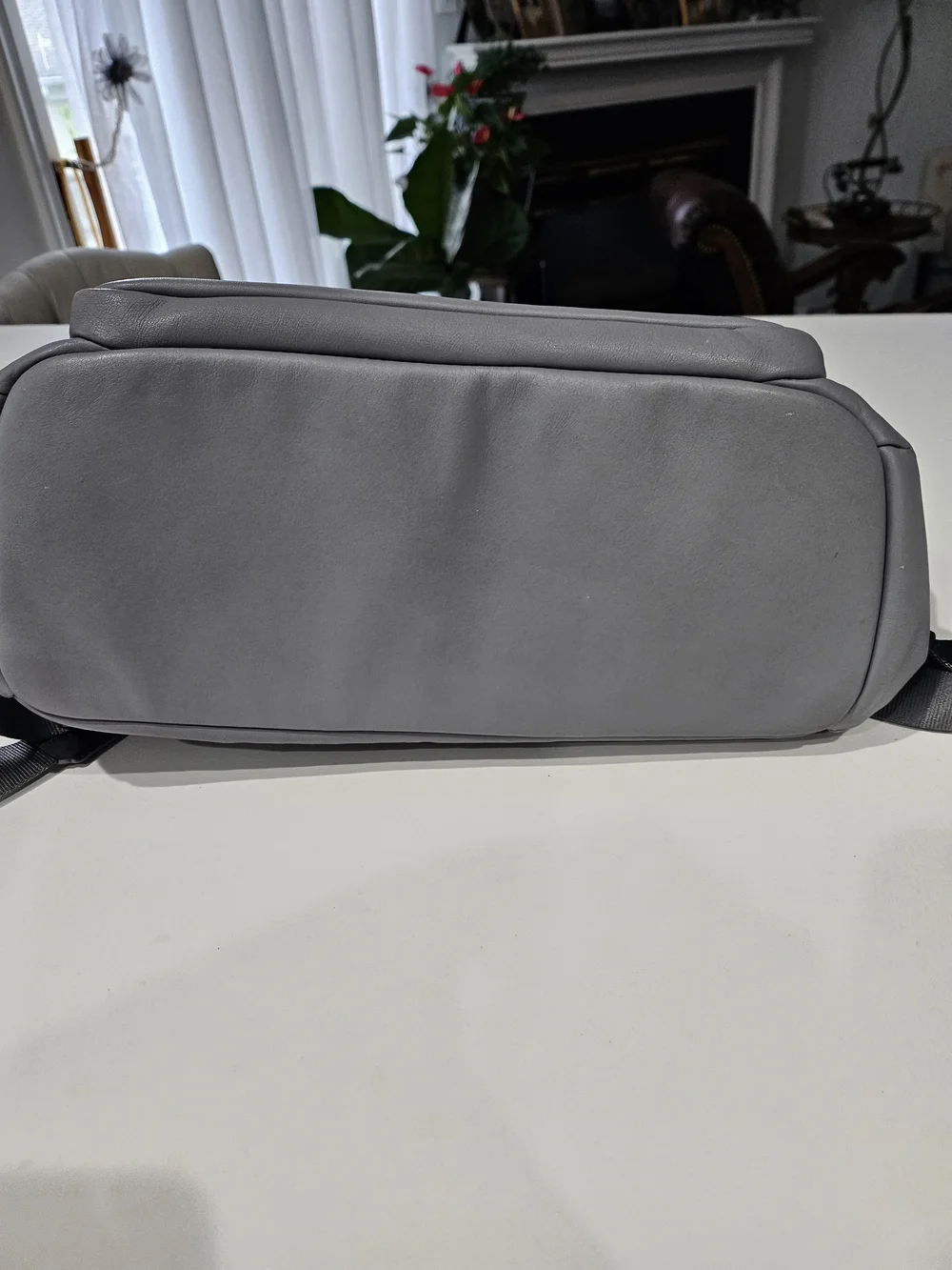 Tumi Light Gray Leather Backpack with Front Pocket